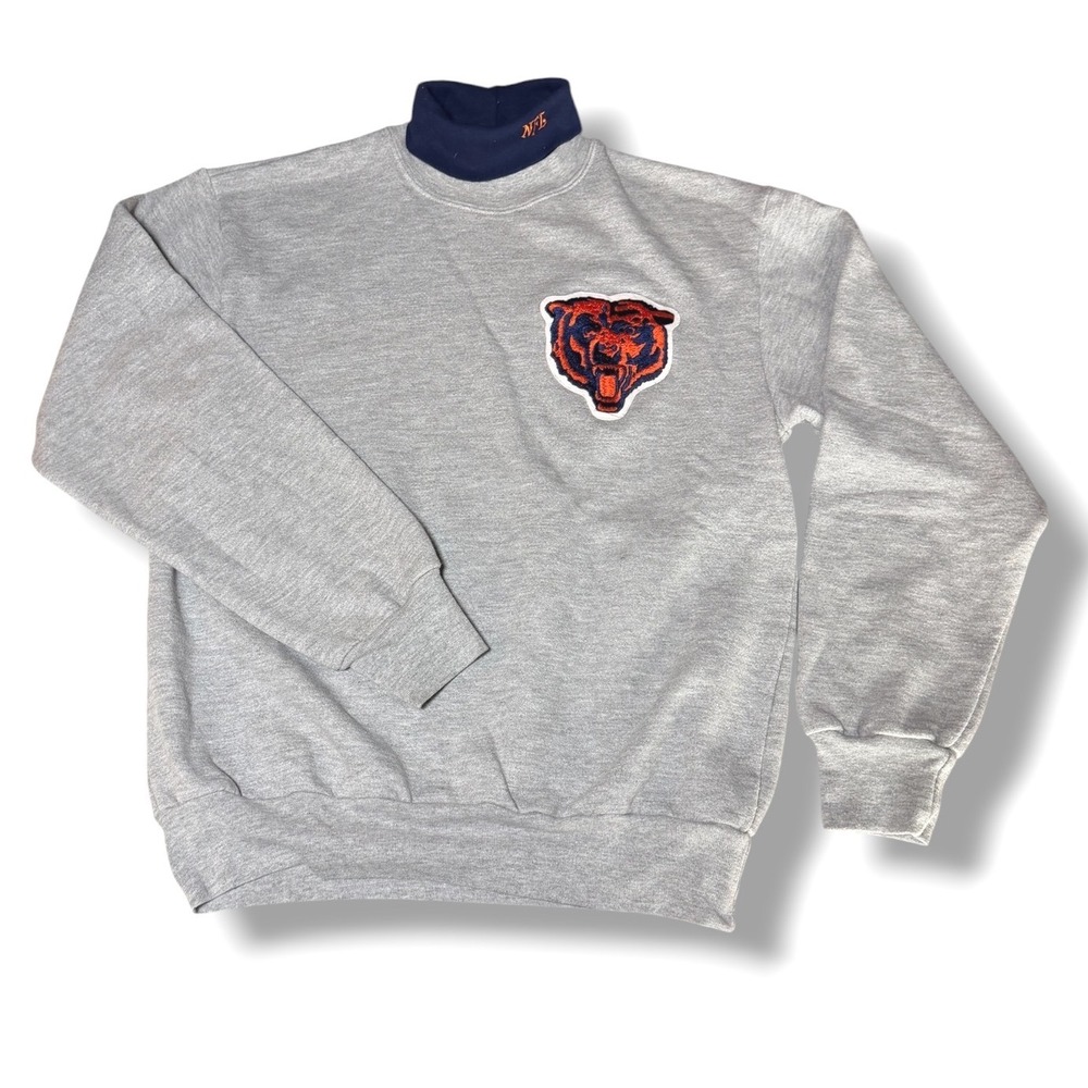 Vintage Chicago Bears Sweatshirt Unisex Gray Turtleneck NFL Gameday Football